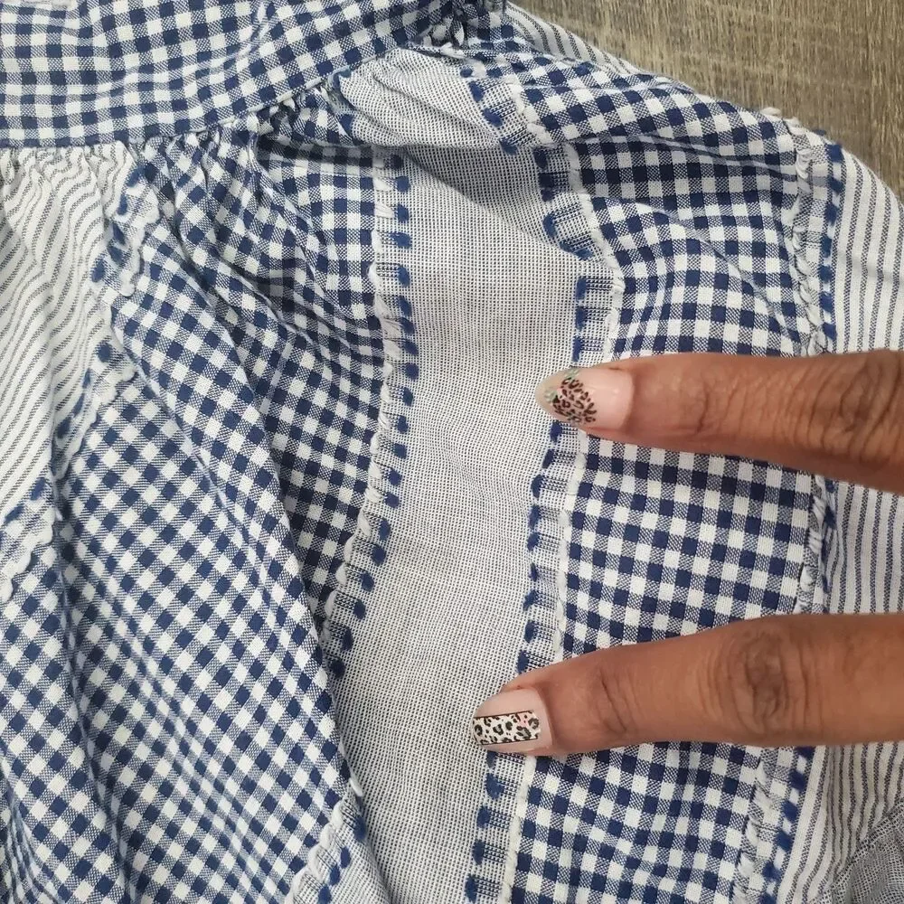 Genuine Kids OshKosh Girl Dress Size 4T Blue Gingham Patchwork Seersucker Cotton